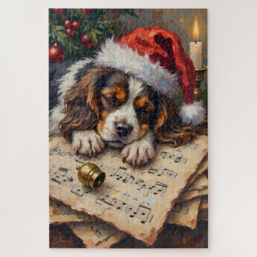 Cavalier King Charles slaapt op kerstliedjes Legpuzzel (Verticaal)