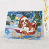 Cavalier King Charles Sleigh Sneeuwkerst Kaart (Gele Bloem)