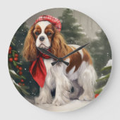 Cavalier King Charles Spanieël Hond Kerstmis Grote Klok (Voorkant)