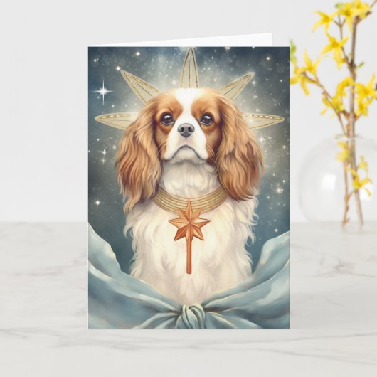 Cavalier King Charles Spaniel als Kerstengel Kaart (Gele Bloem)