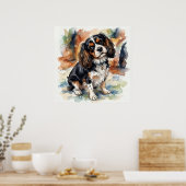 Cavalier King Charles Spaniel Aquarel Portret Poster (Keuken)