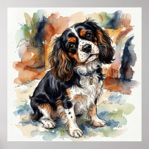 Cavalier King Charles Spaniel Aquarel Portret Poster