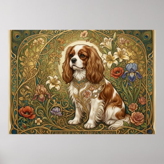 Cavalier King Charles Spaniel Art Nouveau Poster | (Voorkant)