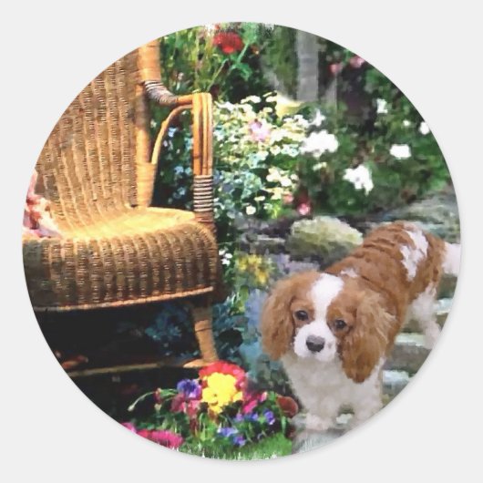Cavalier King Charles Spaniel Art Ronde Sticker (Voorkant)