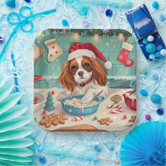 Cavalier King Charles Spaniel Bakken Kerstmis Papieren Bordje (Feest)