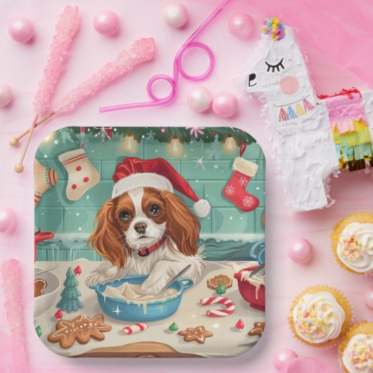 Cavalier King Charles Spaniel Bakken Kerstmis Papieren Bordje (Feest)