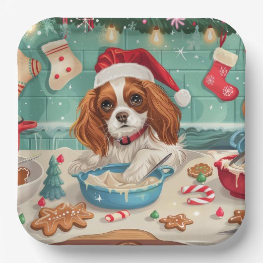 Cavalier King Charles Spaniel Bakken Kerstmis Papieren Bordje (Voorkant)