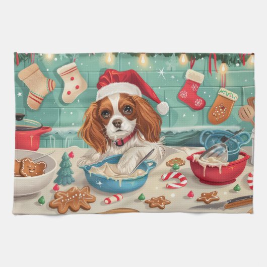 Cavalier King Charles Spaniel Bakken Kerstmis Theedoek (Horizontaal)