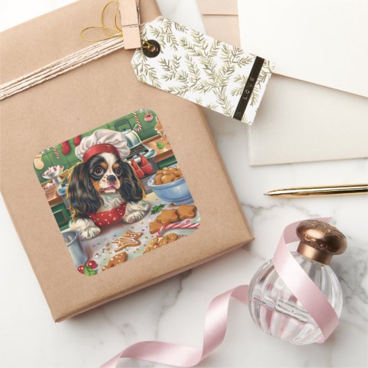 Cavalier King Charles Spaniel Bakken Kerstmis Vierkante Sticker (Geschenken)