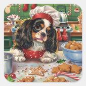 Cavalier King Charles Spaniel Bakken Kerstmis Vierkante Sticker (Voorkant)