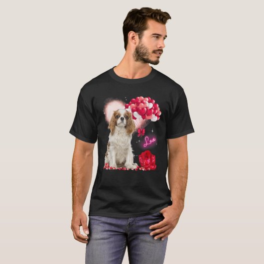 Cavalier King Charles Spaniel Balloon Heart Valent T-shirt (Voorkant volledig)