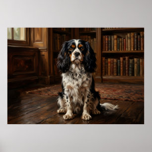 Cavalier King Charles Spaniel Bibliotheek Portret Poster