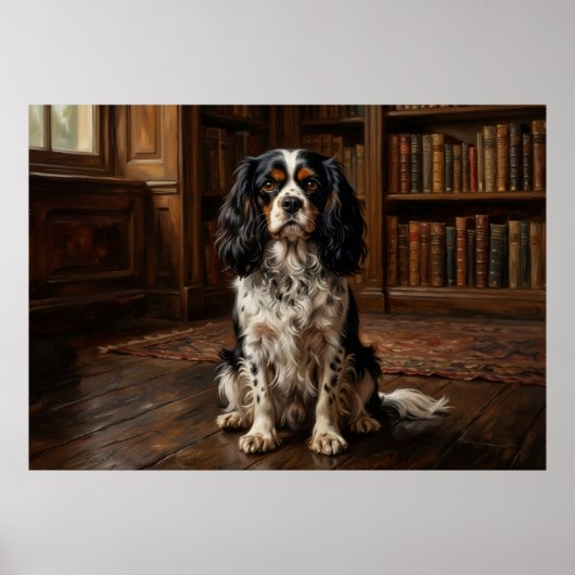 Cavalier King Charles Spaniel Bibliotheek Portret Poster (Voorkant)