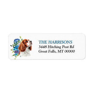 Cavalier King Charles Spaniel Blauwe Bloemen  Etiket
