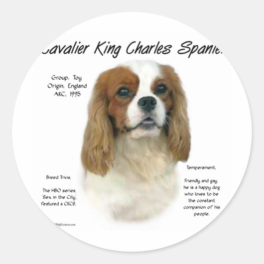 Cavalier King Charles Spaniel (Blenheim) Geschiede Ronde Sticker (Voorkant)