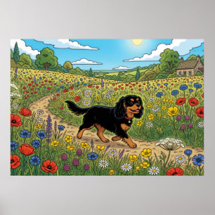 Cavalier King Charles Spaniel Bloemenweide Po Poster