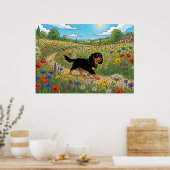 Cavalier King Charles Spaniel Bloemenweide Po Poster (Keuken)
