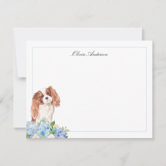 Cavalier King Charles Spaniel Blue Hydrangea Notitiekaartje (Voorkant)