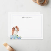 Cavalier King Charles Spaniel Blue Hydrangea Notitiekaartje (Voorkant / Achterkant in situ)