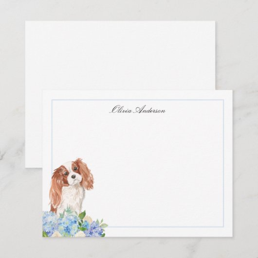 Cavalier King Charles Spaniel Blue Hydrangea Notitiekaartje (Voorkant / Achterkant)