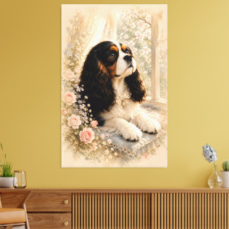 Cavalier King Charles Spaniel by the Window | Soft Canvas Afdruk