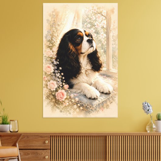 Cavalier King Charles Spaniel by the Window | Soft Canvas Afdruk (Insitu (Woonkamer))
