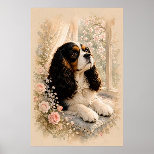 Cavalier King Charles Spaniel by the Window | Soft Poster (Voorkant)