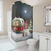 Cavalier King Charles Spaniel Caravan Kerstmis Douchegordijn (In situ)