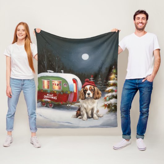 Cavalier King Charles Spaniel Caravan Kerstmis Fleece Deken (In situ)