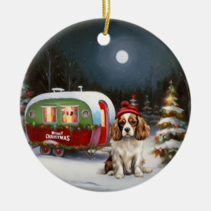 Cavalier King Charles Spaniel Caravan Kerstmis Keramisch Ornament