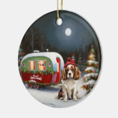 Cavalier King Charles Spaniel Caravan Kerstmis Keramisch Ornament (Links)