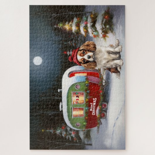 Cavalier King Charles Spaniel Caravan Kerstmis Legpuzzel (Verticaal)