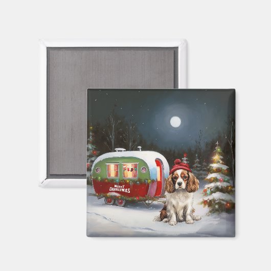 Cavalier King Charles Spaniel Caravan Kerstmis Magneet (Voorkant / Achterkant)