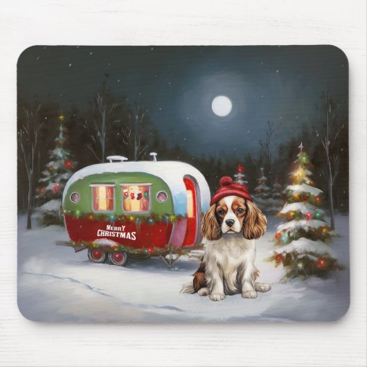Cavalier King Charles Spaniel Caravan Kerstmis Muismat (Voorkant)