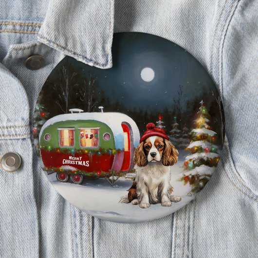 Cavalier King Charles Spaniel Caravan Kerstmis Ronde Button 6,0 Cm (In situ)