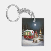 Cavalier King Charles Spaniel Caravan Kerstmis Sleutelhanger (Voorkant Links)