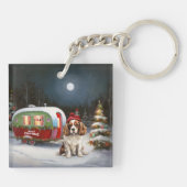 Cavalier King Charles Spaniel Caravan Kerstmis Sleutelhanger (Achterkant)