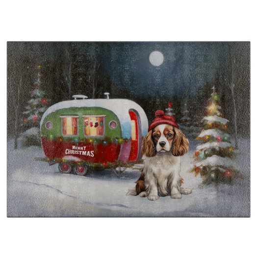 Cavalier King Charles Spaniel Caravan Kerstmis  Snijplank (Voorkant)