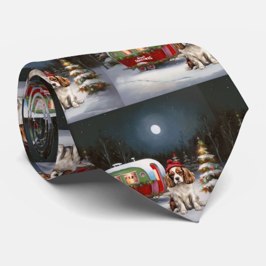 Cavalier King Charles Spaniel Caravan Kerstmis Stropdas (Opgerold)