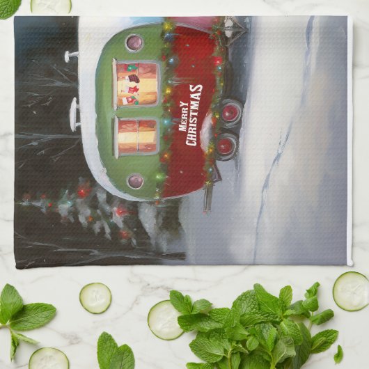 Cavalier King Charles Spaniel Caravan Kerstmis Theedoek (Gevouwen)