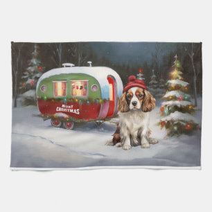 Cavalier King Charles Spaniel Caravan Kerstmis Theedoek