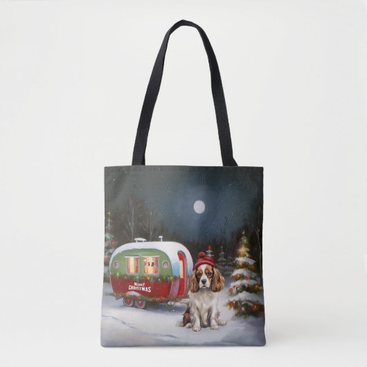 Cavalier King Charles Spaniel Caravan Kerstmis Tote Bag (Voorkant)