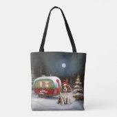 Cavalier King Charles Spaniel Caravan Kerstmis Tote Bag (Achterkant)