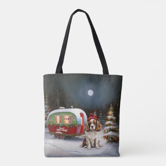 Cavalier King Charles Spaniel Caravan Kerstmis Tote Bag (Achterkant)