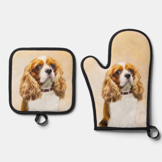 Cavalier King Charles Spaniel Cav Dog Art Painting Ovenwant & Pannenlap Set (Voorkant)