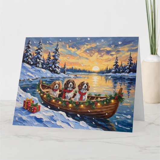 Cavalier King Charles Spaniel Christmas Boat Kaart (Voorkant)