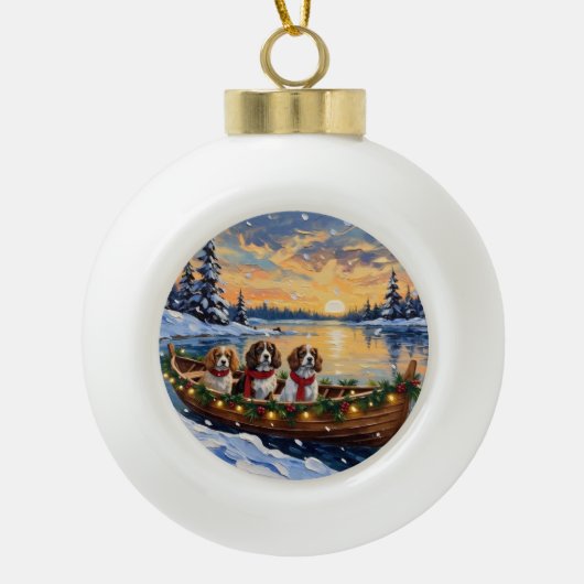 Cavalier King Charles Spaniel Christmas Boat Keramische Bal Ornament (Voorkant)
