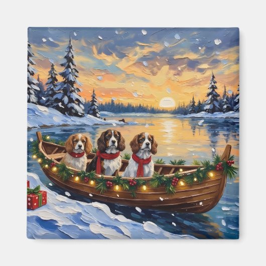 Cavalier King Charles Spaniel Christmas Boat Magneet (Voorkant)