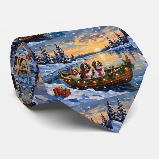 Cavalier King Charles Spaniel Christmas Boat Stropdas (Opgerold)