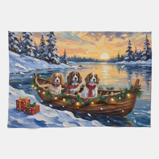 Cavalier King Charles Spaniel Christmas Boat Theedoek (Horizontaal)